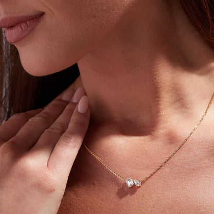 1.25 TCW Emerald and Pear Toi Et Moi Gold Necklace, Two Stone Lab Diamond Pendant