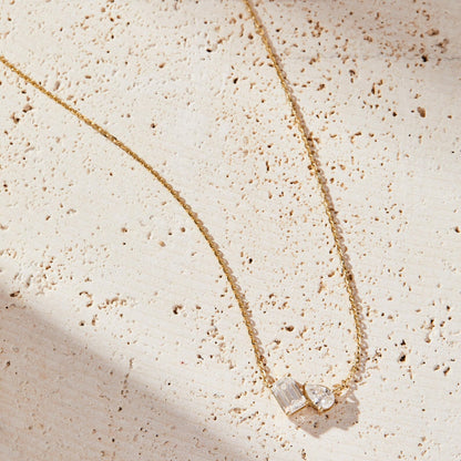 1.25 TCW Emerald and Pear Toi Et Moi Gold Necklace, Two Stone Lab Diamond Pendant