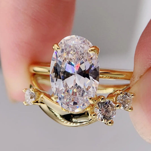 3.00 CT Oval Lab Diamond Engagement Ring Set  Lab Grown Wedding Ring Set  Anniversary Ring Set For Women