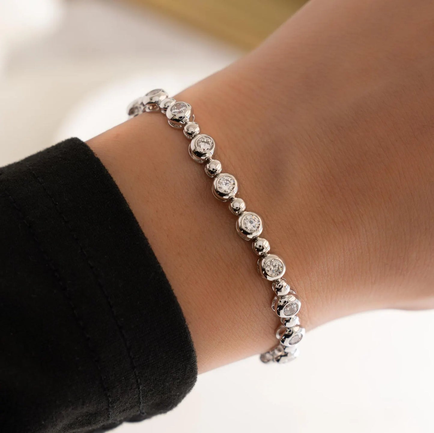 5.80 tcw round cut moissanite diamond bezel link bracelet, solid gold minimalist tennis jewelry gift