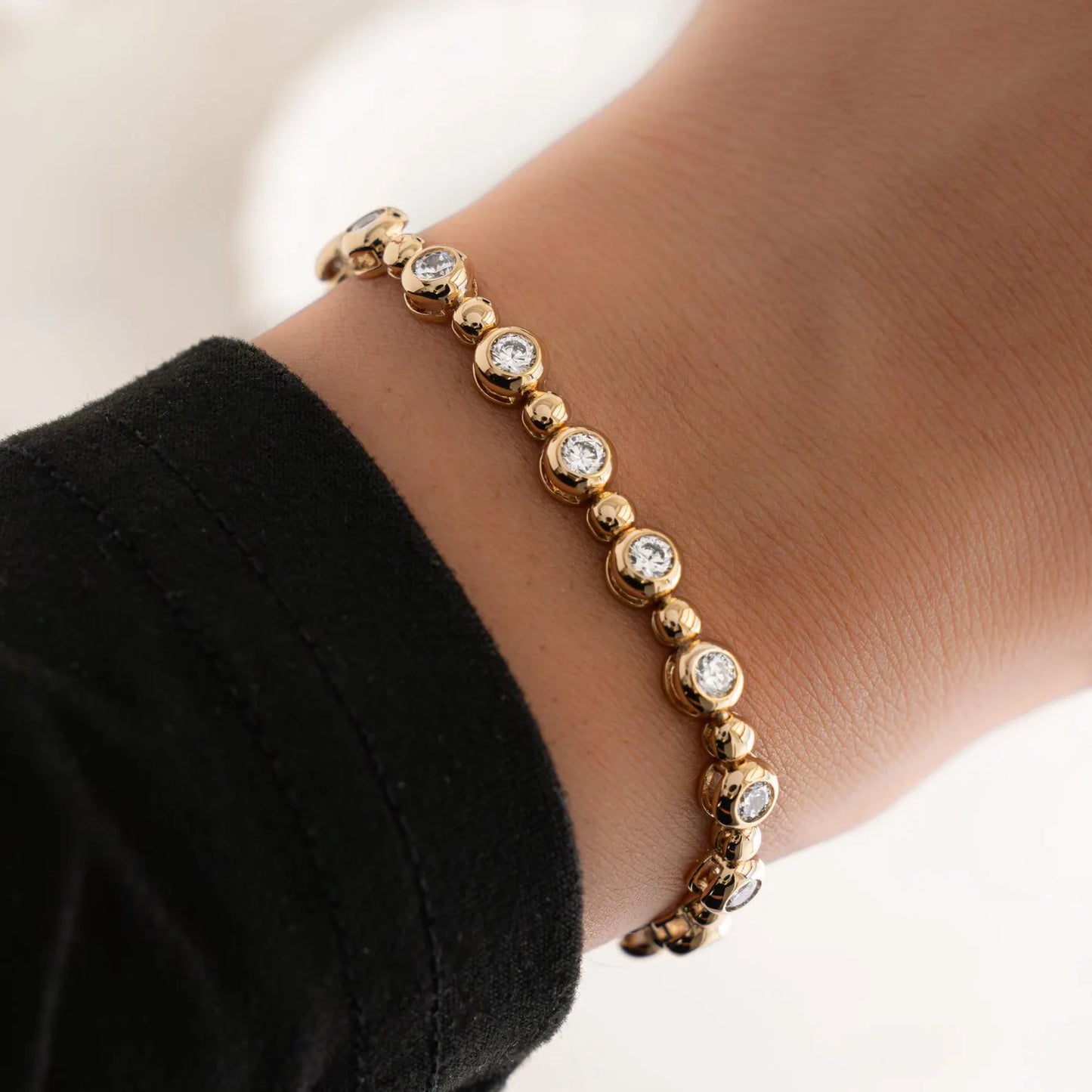 5.80 tcw round cut moissanite diamond bezel link bracelet, solid gold minimalist tennis jewelry gift