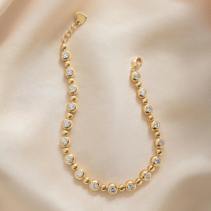 5.80 TCW Round Cut Moissanite Diamond Bezel Link Bracelet, Solid Gold Minimalist Tennis Jewelry Gift