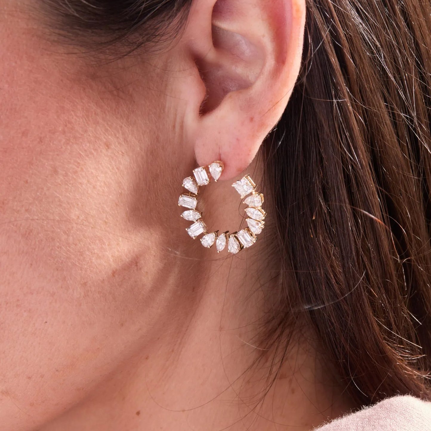 5.80 tcw multi stone gold moissanite diamond cluster hoop earrings