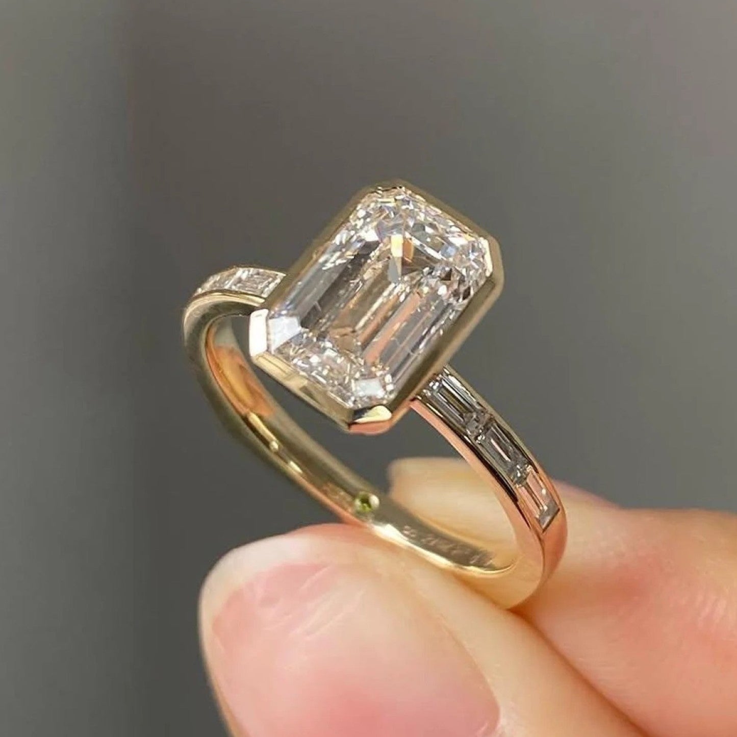 bezel set emerald cut lab grown engagement ring  wedding ring anniversary ring for women channel set promise ring