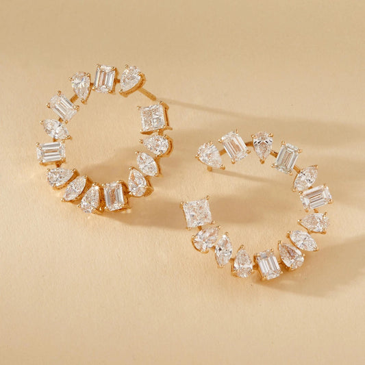 5.80 TCW Multi stone Gold Lab Grown Diamond Cluster Hoop Earrings