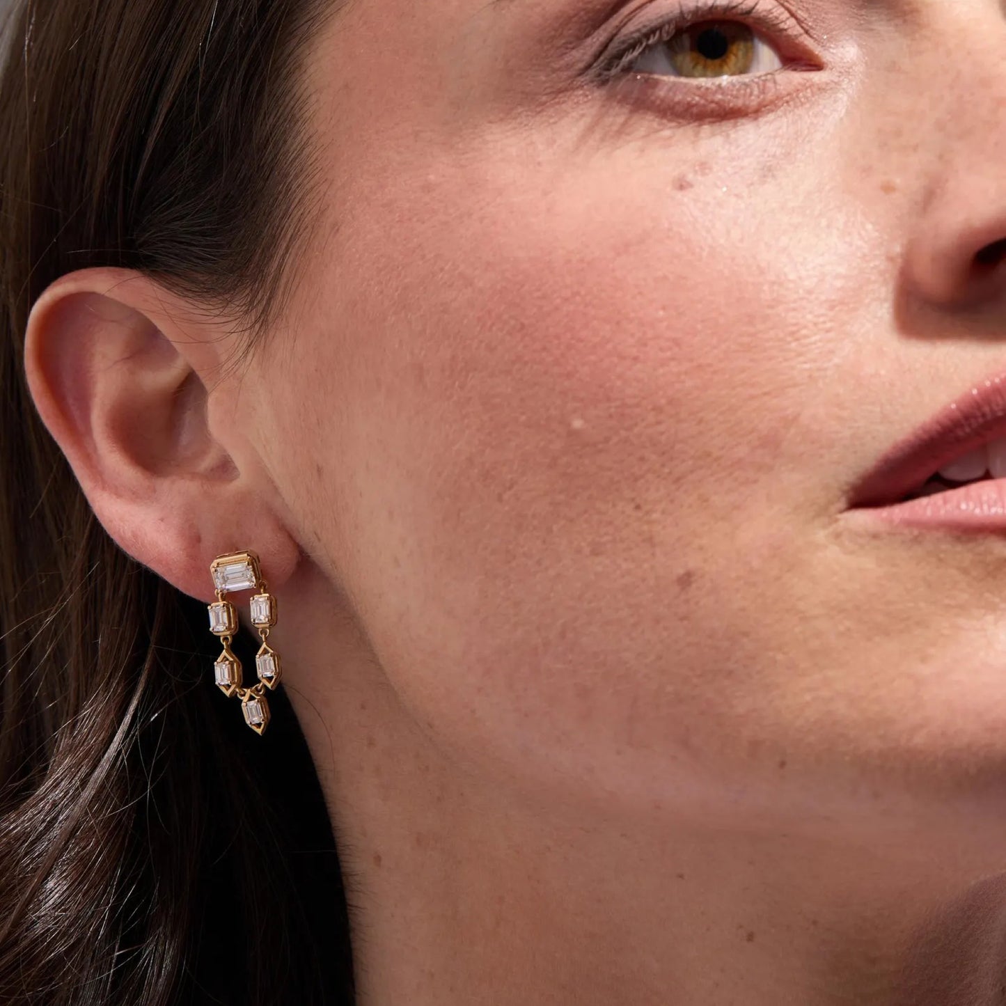 2.10 tcw emerald cut moissanite diamond gold drop earrings