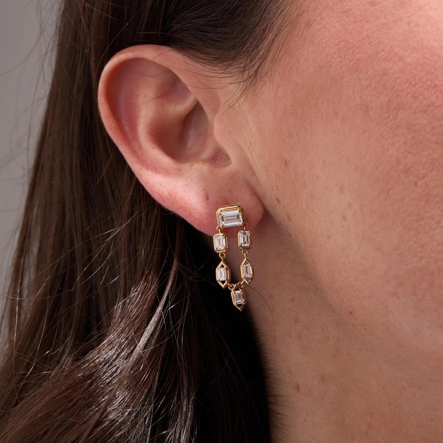2.10 tcw emerald cut moissanite diamond gold drop earrings
