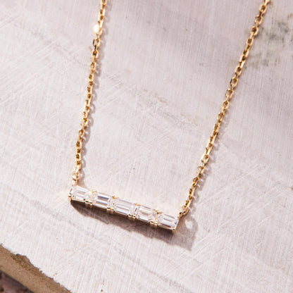 0.40 CT Baguette Moissanite Diamond Bar Necklace Gold Minimalist Pendant