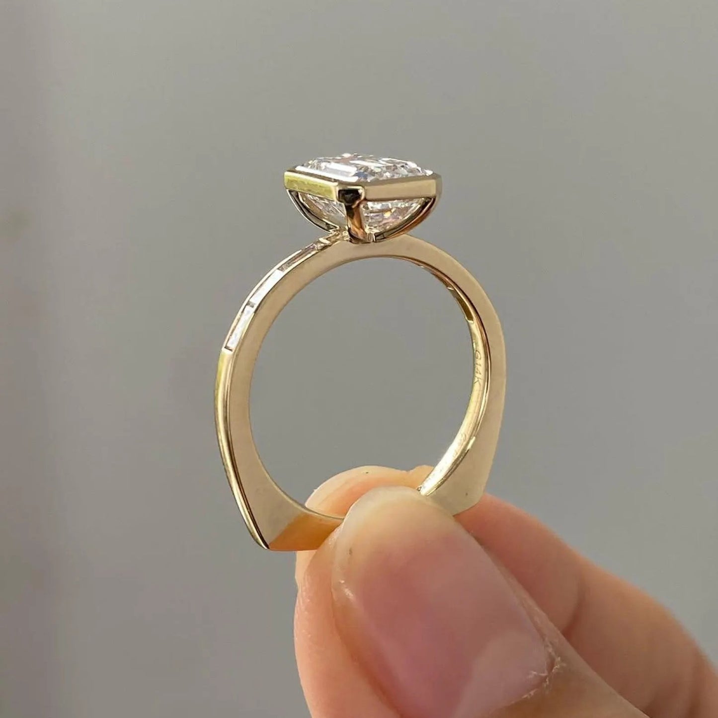 bezel set emerald cut lab grown engagement ring  wedding ring anniversary ring for women channel set promise ring