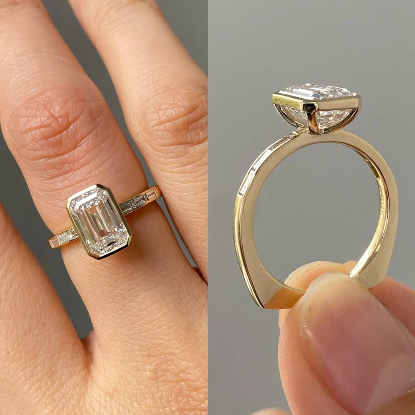 bezel set emerald cut lab grown engagement ring  wedding ring anniversary ring for women channel set promise ring