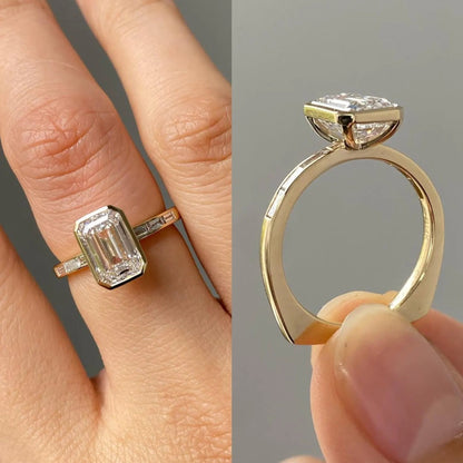 Bezel Set Emerald Cut Lab Grown Engagement Ring  Wedding Ring Anniversary Ring For Women Channel Set Promise Ring