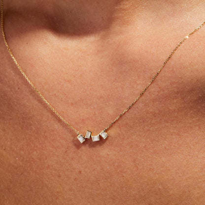 0.40 TCW Emerald Cut Moissanite Diamond Gold Necklace, Minimalist Solitaire Pendant, Dainty Anniversary Gift Jewelry