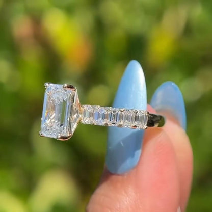 Emerald Cut Moissanite Engagement Ring  Lab Grown Wedding Ring Anniversary Ring For Women