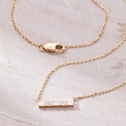 0.40 CT Baguette Moissanite Diamond Bar Necklace Gold Minimalist Pendant