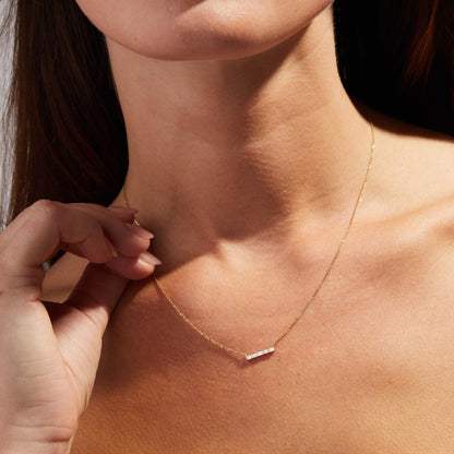 0.40 CT Baguette Moissanite Diamond Bar Necklace Gold Minimalist Pendant