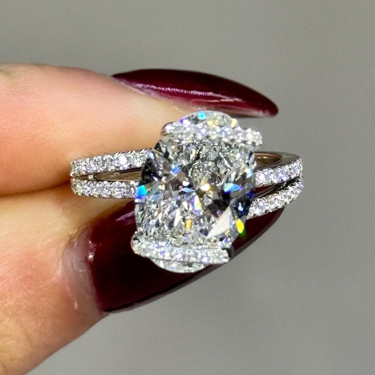oval cut lab grown engagement ring hidden halo split shank ring  wedding ring anniversary rings for women promise ring