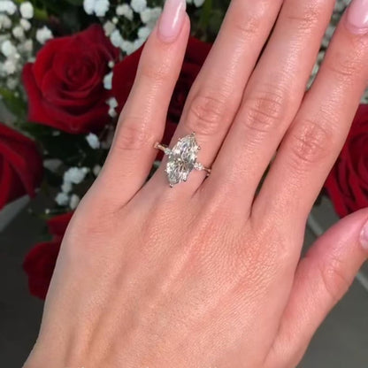 Marquise Cut Engagement Ring Distance Pave Lab Grown Ring  Wedding Rings For Women Solitaire Ring Anniversary Gift For Her