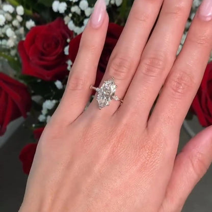 Marquise Cut Engagement Ring Distance Pave Lab Grown Ring  Wedding Rings For Women Solitaire Ring Anniversary Gift For Her