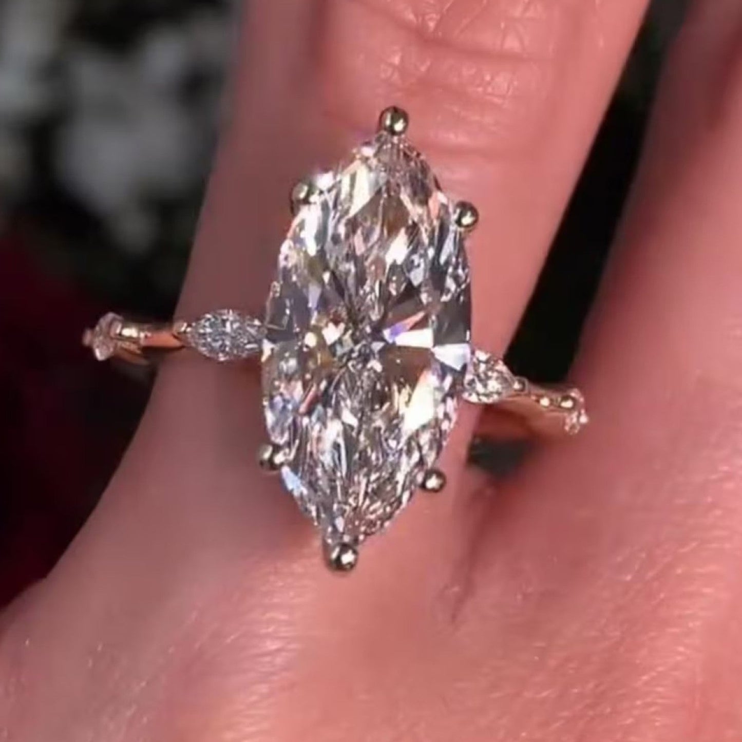marquise cut engagement ring distance pave lab grown ring  wedding rings for women solitaire ring anniversary gift for her