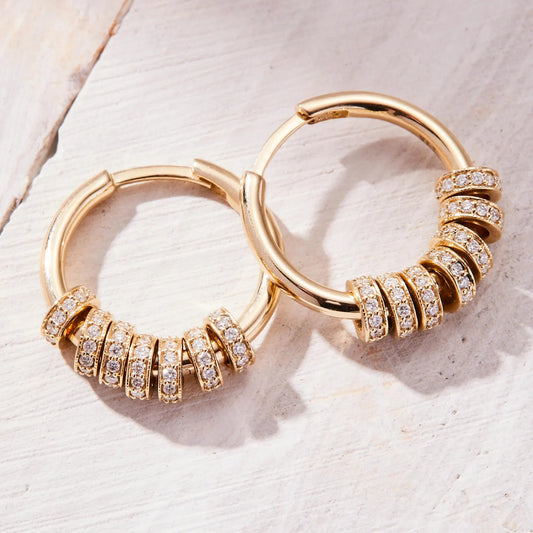 1.44 TCW Round Cut Lab Grown Diamond Hoop Earrings Pave Bead Charms