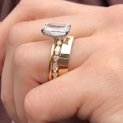 Emerald Cut Lab Grown Engagement Ring Set Radiant Bridal Set  Wedding Ring Set Anniversary Ring With Two Matching Band