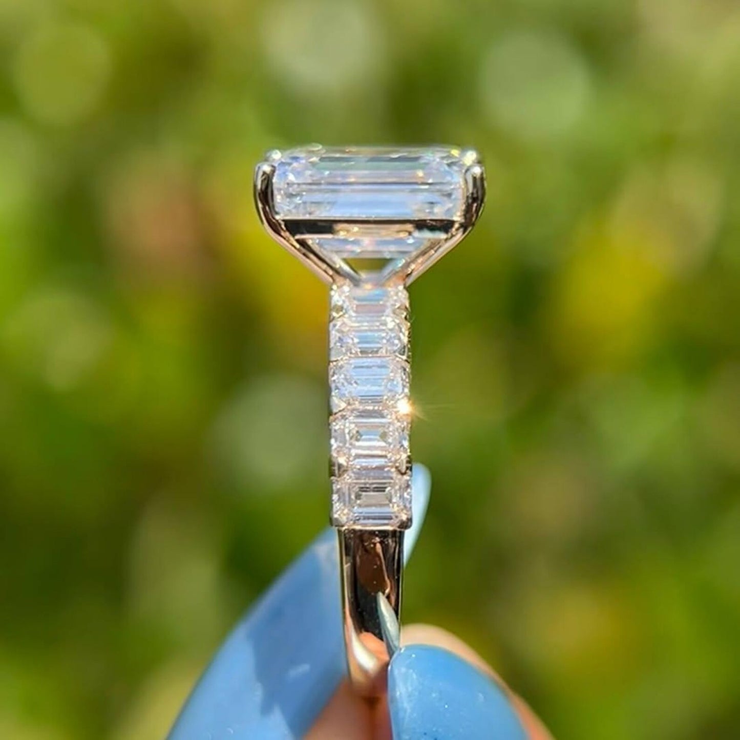 emerald cut moissanite engagement ring  lab grown wedding ring anniversary ring for women