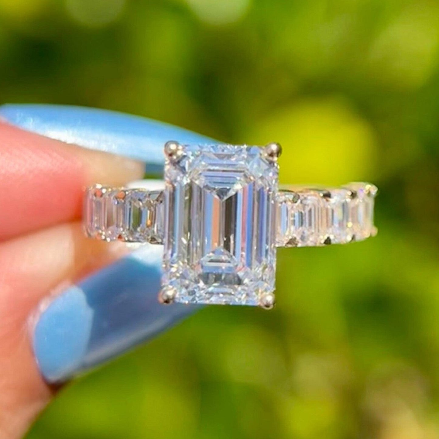 emerald cut moissanite engagement ring  lab grown wedding ring anniversary ring for women