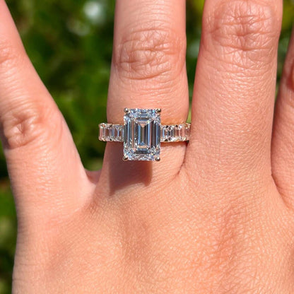 Emerald Cut Moissanite Engagement Ring  Lab Grown Wedding Ring Anniversary Ring For Women