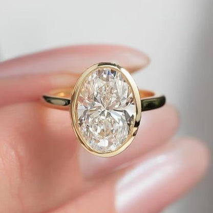 Bezel Set  Oval Cut Lab Diamond Engagement Ring  Wedding Ring Lab Grown Ring Anniversary Ring For Women