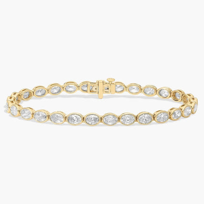 7.80 TCW Oval Cut Moissanite Diamond Tennis Bracelet, With Bezel Set Elegant Gold Diamond Style Bracelet