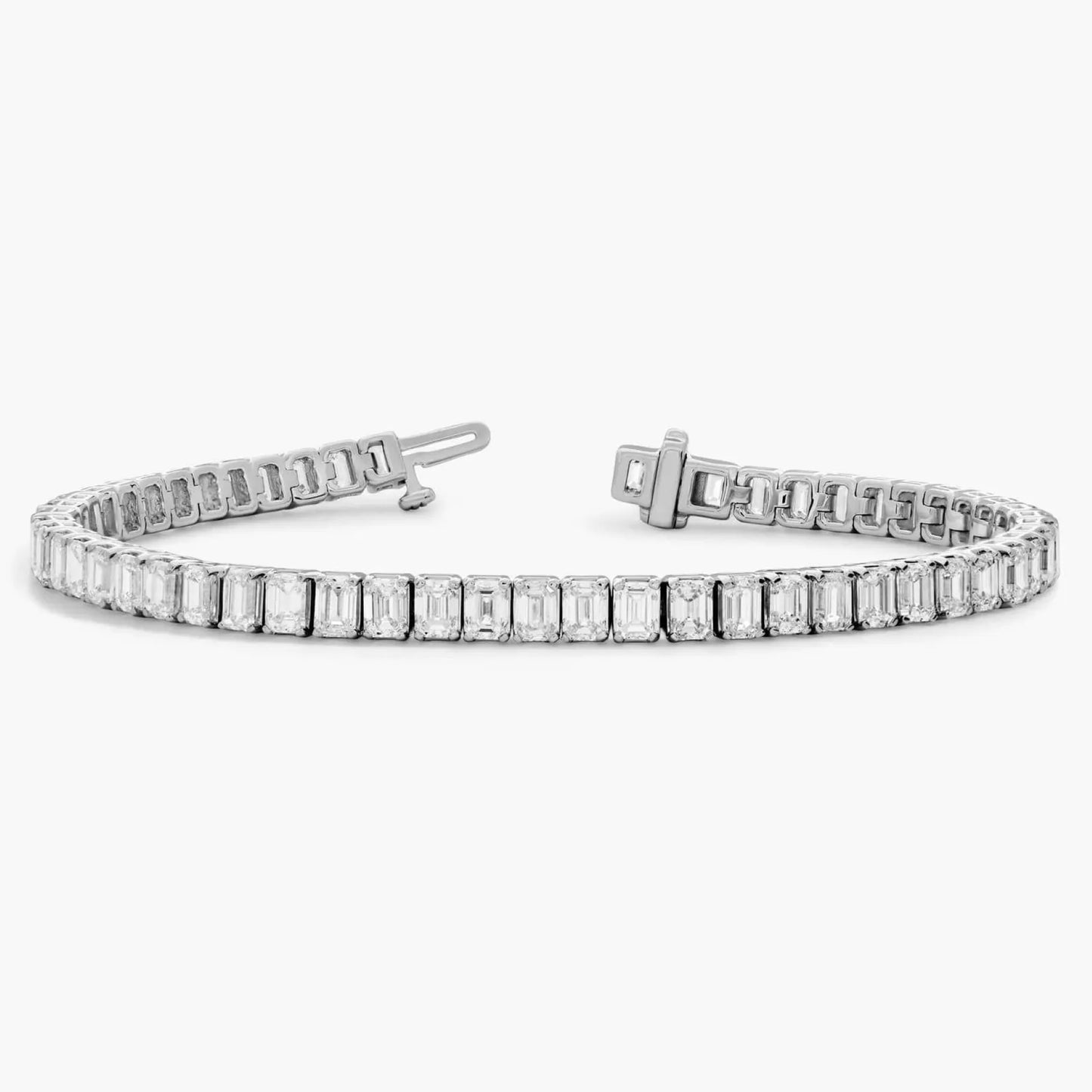 emerald cut moissanite diamond tennis bracelet, elegant white gold diamond style bracelet