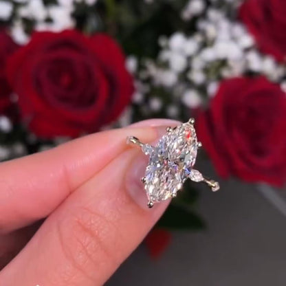 Marquise Cut Engagement Ring Distance Pave Lab Grown Ring  Wedding Rings For Women Solitaire Ring Anniversary Gift For Her