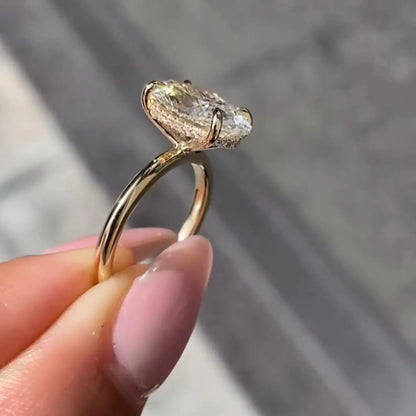 Oval Cut Moissanite Engagement Ring Hidden Halo Solitaire Ring  Wedding Ring Anniversary Rings For Women Promise Ring