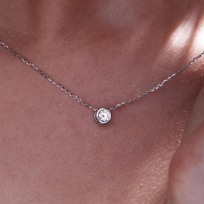 0.50 CT Round Dainty Gold Lab Diamond Bezel Necklace Ethical Minimalist Jewelry