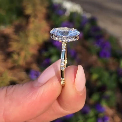 Oval Moissanite Engagement Ring Hidden Halo Wedding Anniversary Ring