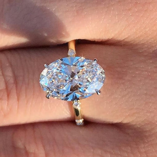Oval Moissanite Engagement Ring Hidden Halo Wedding Anniversary Ring