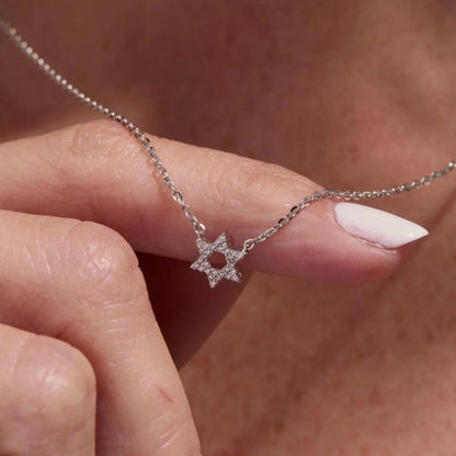 0.56 Round Cut Gold Star of David Necklace Lab Grown Diamond Pendant