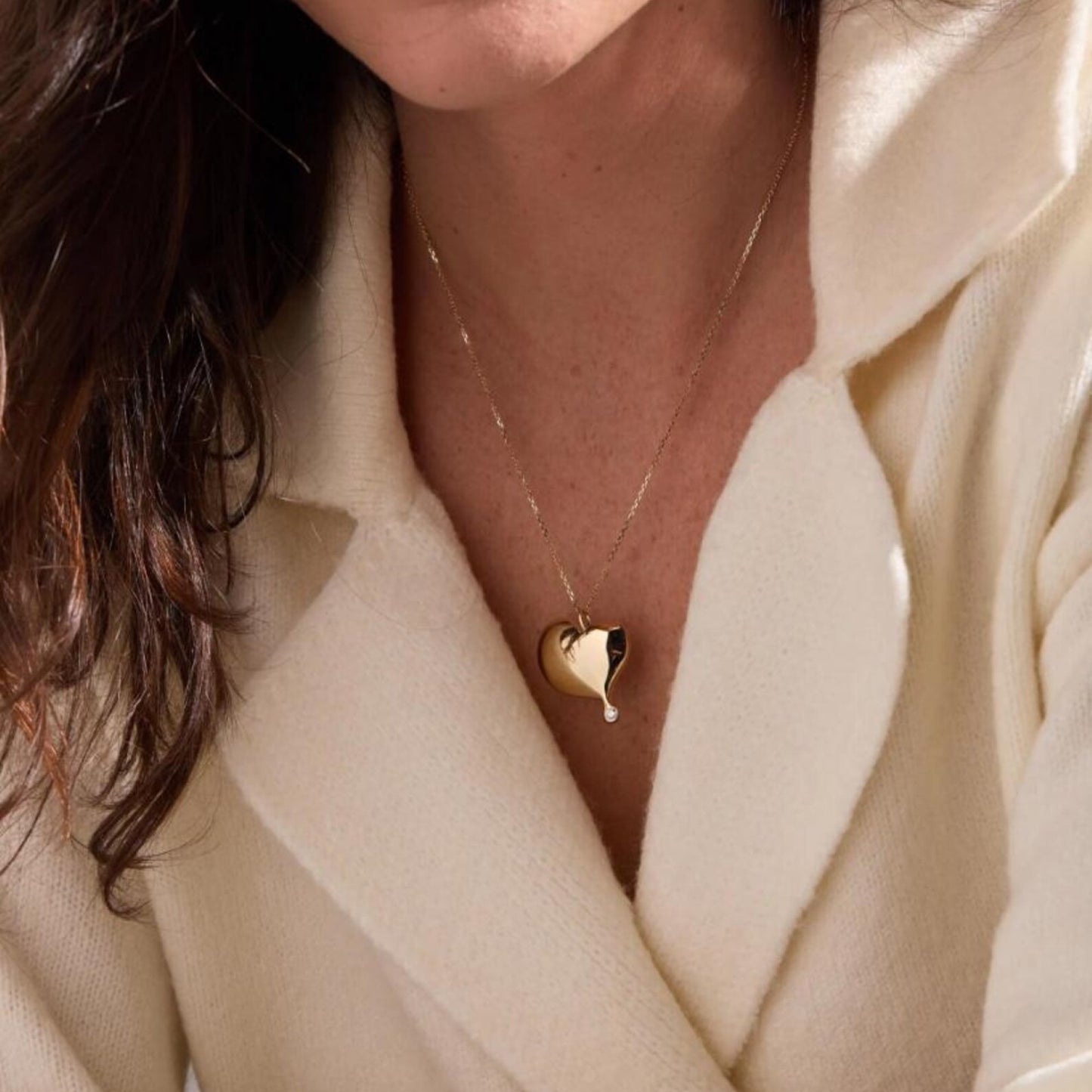 gold heart pendant necklace: moissanite art deco jewelry