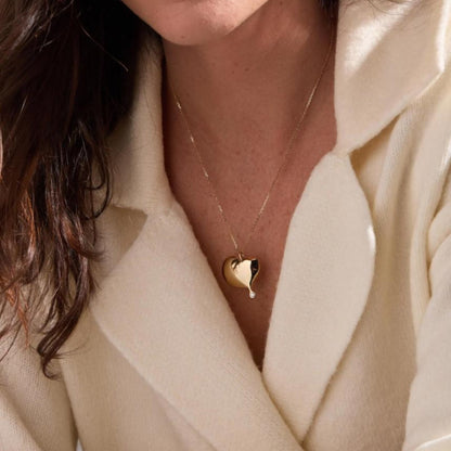 Gold Heart Pendant Necklace: Moissanite Art Deco Jewelry