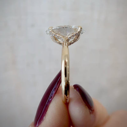 Oval Cut Lab Grown Engagement Ring Tulip Set Hidden Halo Ring Wedding Rings For Women Solitaire Ring Anniversary