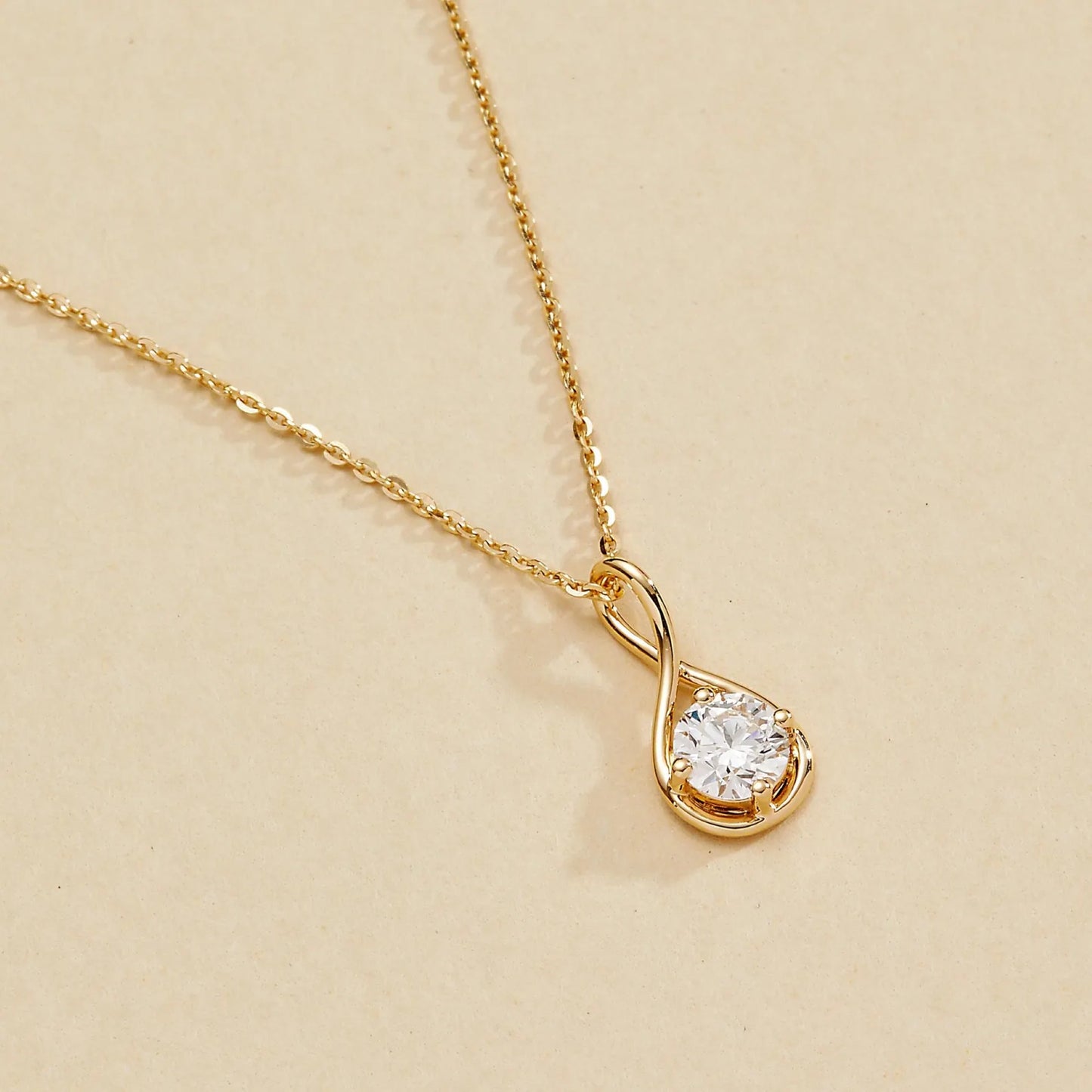 0.50 ct round moissanite diamond gold necklace, solitaire pendant, minimalist twist design, dainty wedding gift jewelry