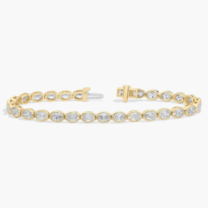 7.80 TCW Oval Cut Moissanite Diamond Tennis Bracelet, With Bezel Set Elegant Gold Diamond Style Bracelet