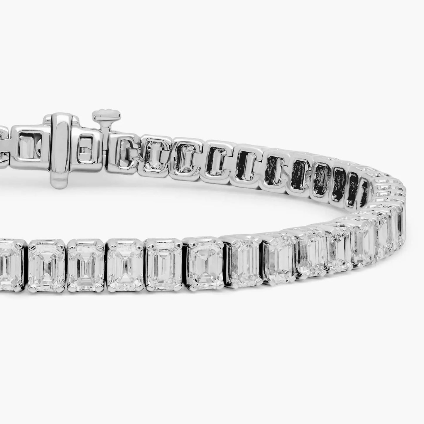 emerald cut moissanite diamond tennis bracelet, elegant white gold diamond style bracelet