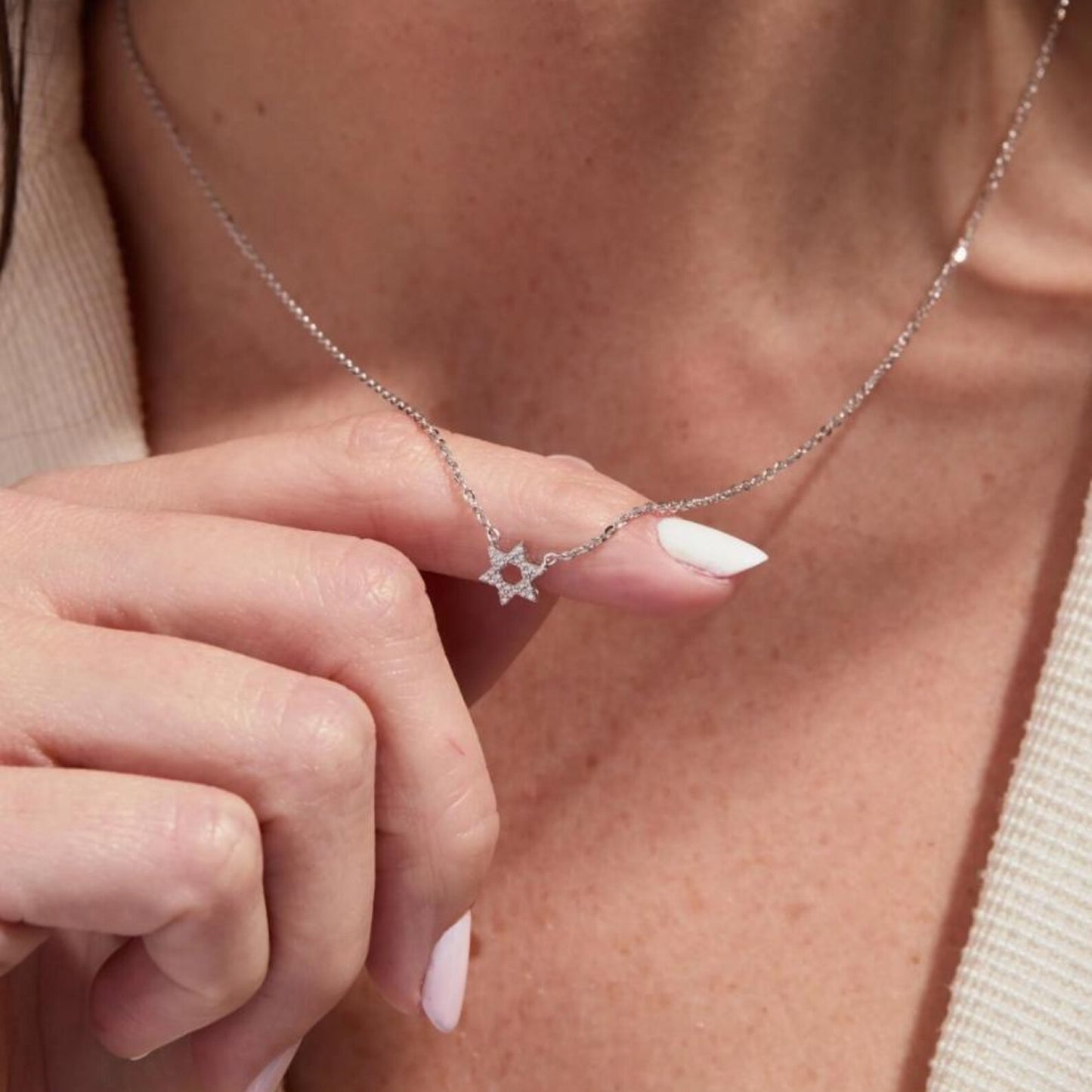 0.56 round cut gold star of david necklace lab grown diamond pendant