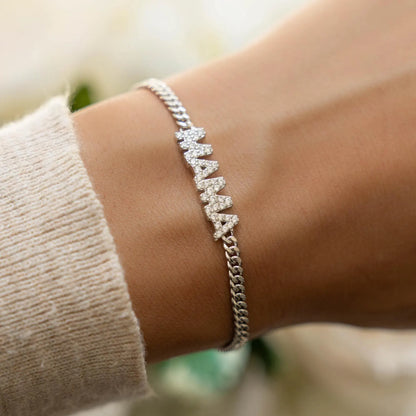 2.10 TCW Lab Grown Diamond Name Bracelet, Gold Plated Cuban Chain Personalized Jewelry Gift