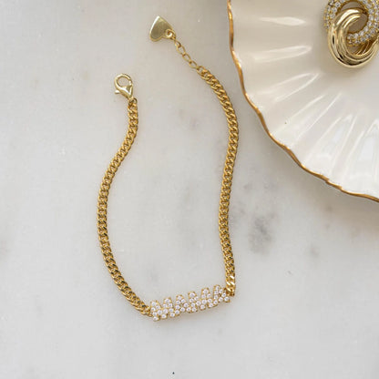 2.10 TCW Lab Grown Diamond Name Bracelet, Gold Plated Cuban Chain Personalized Jewelry Gift