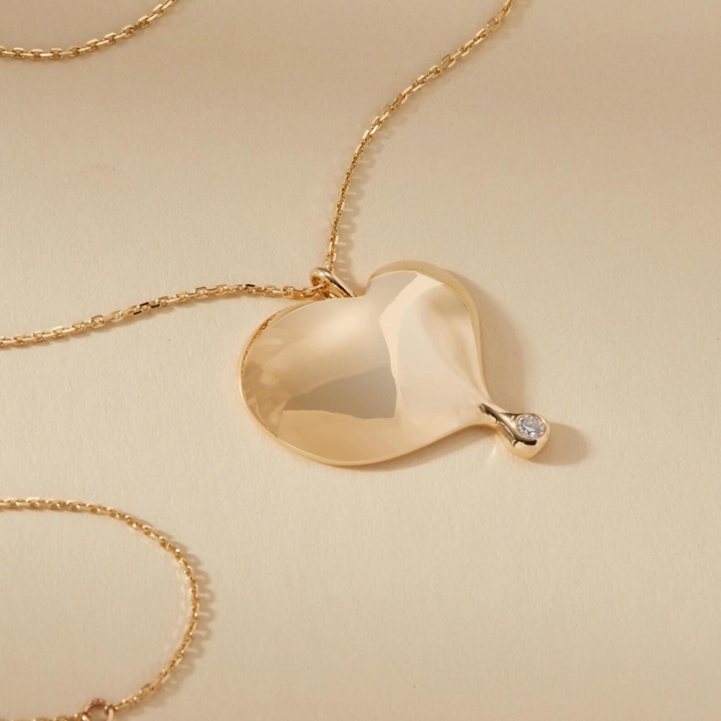 gold heart pendant necklace: moissanite art deco jewelry
