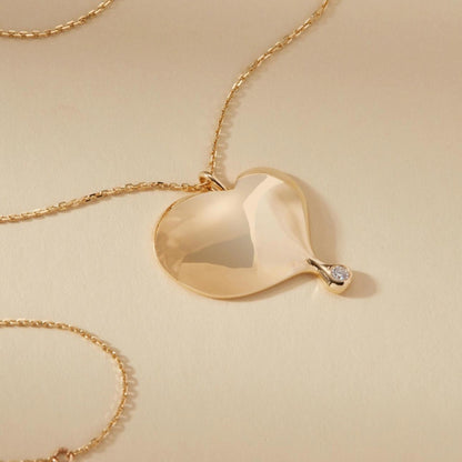 Gold Heart Pendant Necklace: Moissanite Art Deco Jewelry