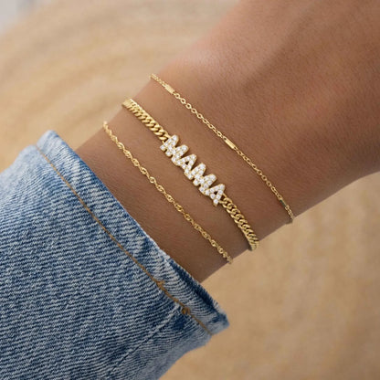 2.10 TCW Lab Grown Diamond Name Bracelet, Gold Plated Cuban Chain Personalized Jewelry Gift