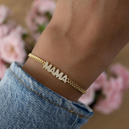 2.10 TCW Lab Grown Diamond Name Bracelet, Gold Plated Cuban Chain Personalized Jewelry Gift